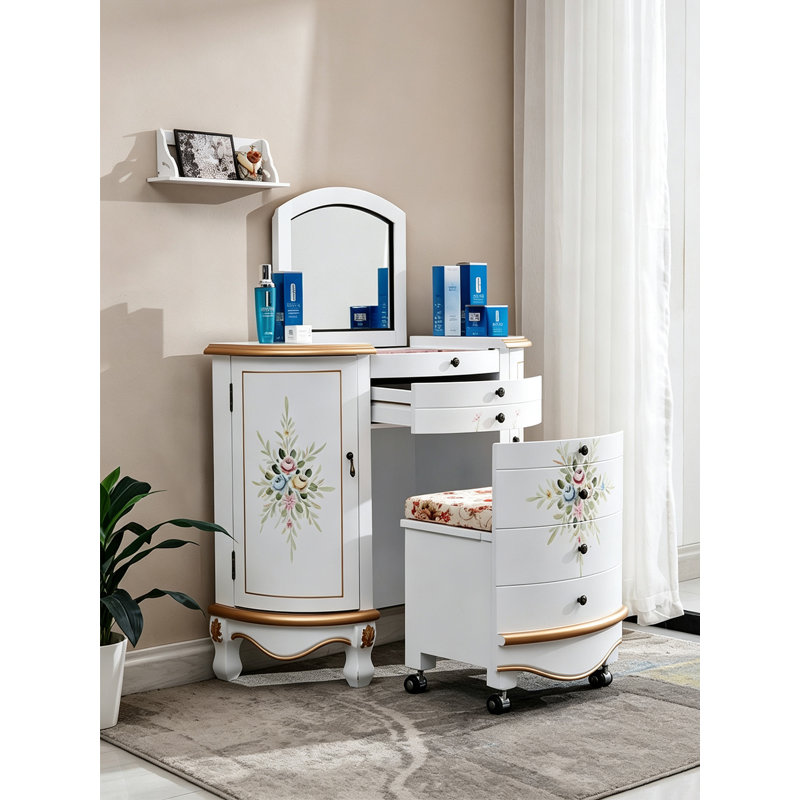 Meuble-lavabo vintage avec miroir rabattable et rangement à tiroirs