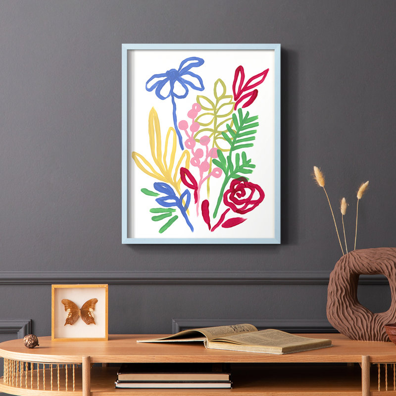«Bold Brushstroke Blooms I», reproduction encadrée - bois massif, H 10 po x l 8 po, Bleu