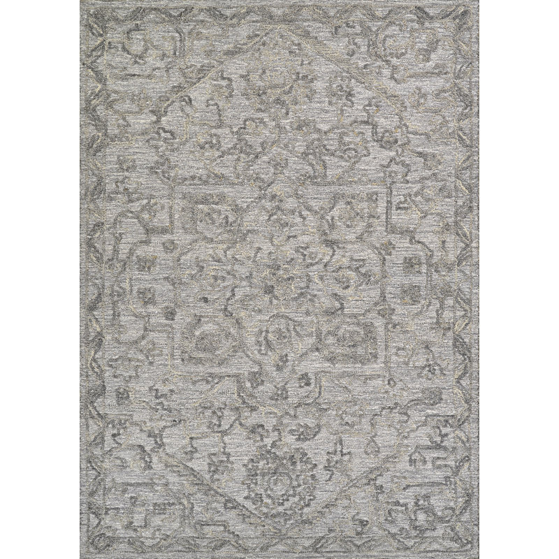 Tapis gris en laine Crissom Rosaline, Gris, Rectangulaire 8 pi x 10 pi
