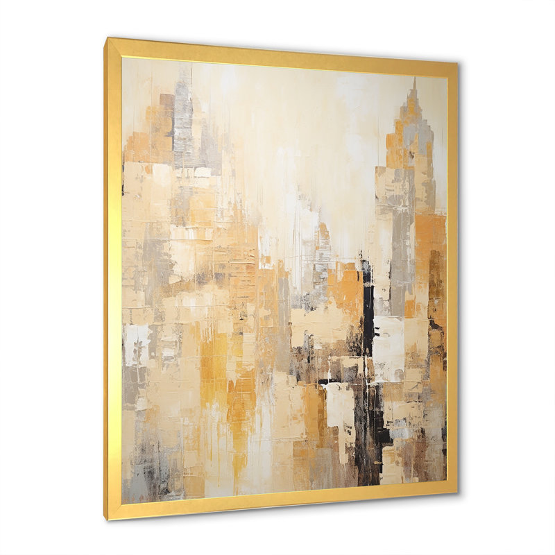 «Modern Cityscape Skycraper Golden Blocks - Skyscrapers, art mural sur toile, Cadre photo doré simple