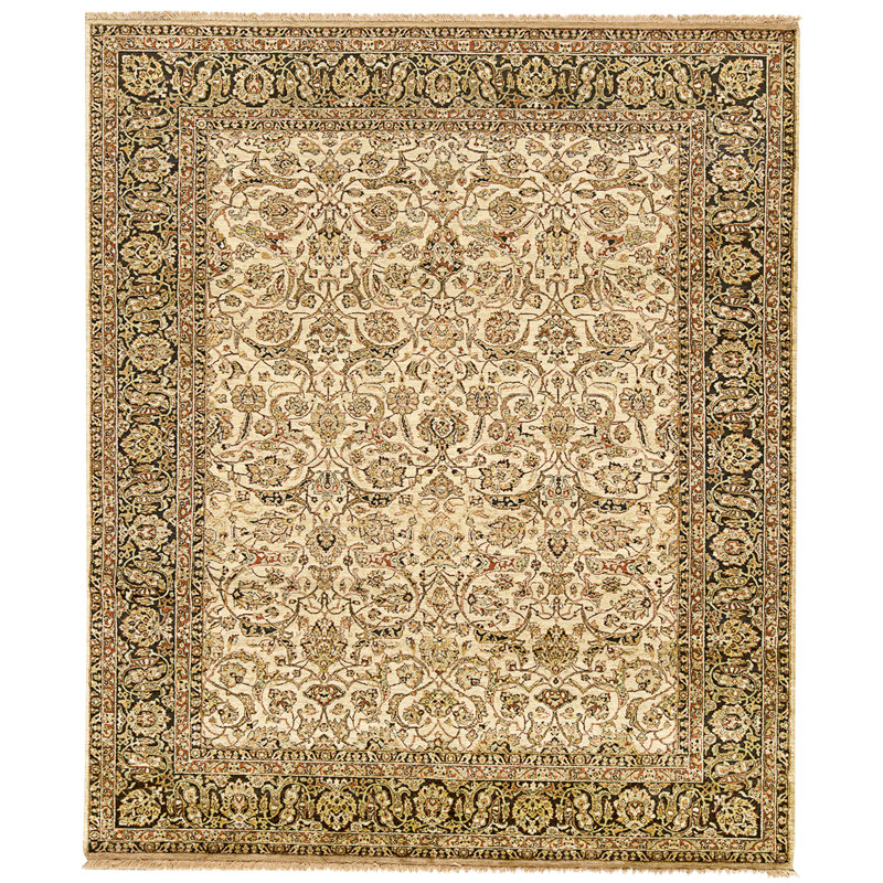 Tapis beige et noir noué à la main de haute qualité