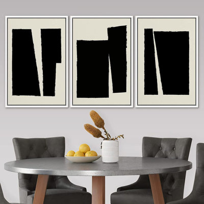 Signature, impression d'art sur toile encadrée, ensemble de motifs géométriques noirs contemporains, motifs abstraits, art moderne, minimalisme, décor pour le salon, la chambre à coucher, le bureau - 16 po x 24 po x 3 po