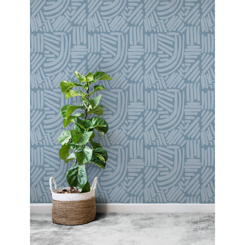 Abstract Brushstrokes 33' L x 20.5" W Wallpaper Roll, Blue