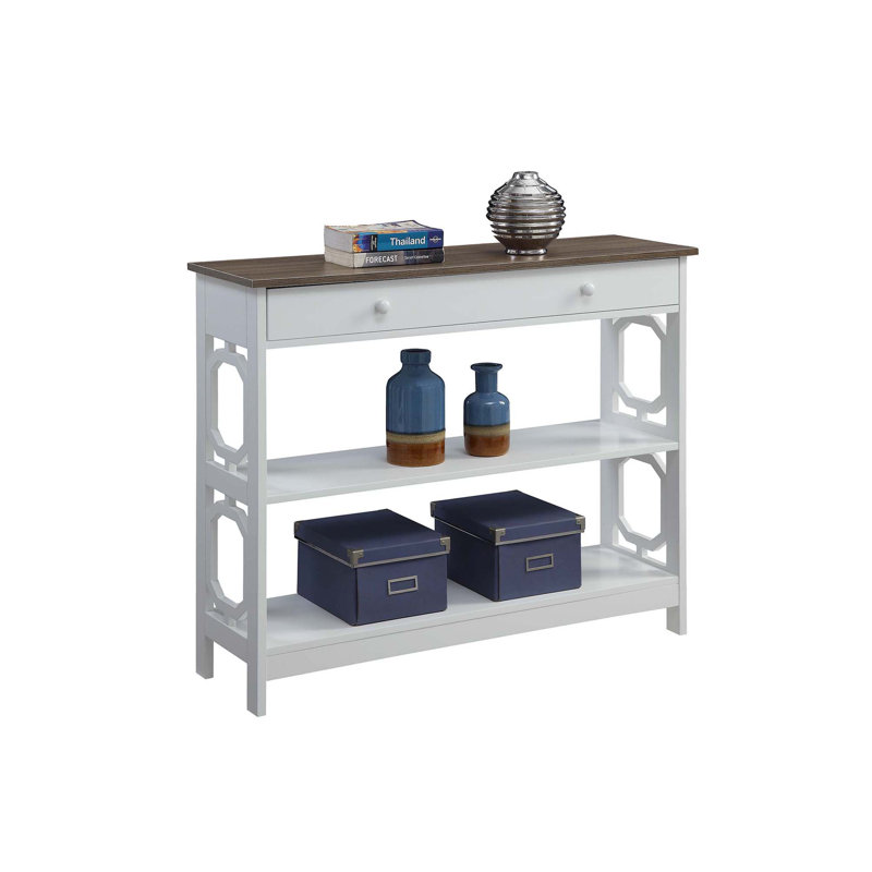 Minier 1-Drawer Console Table with Shelves, Driftwood/White, 31.5" H x 39.5" W x 12" D