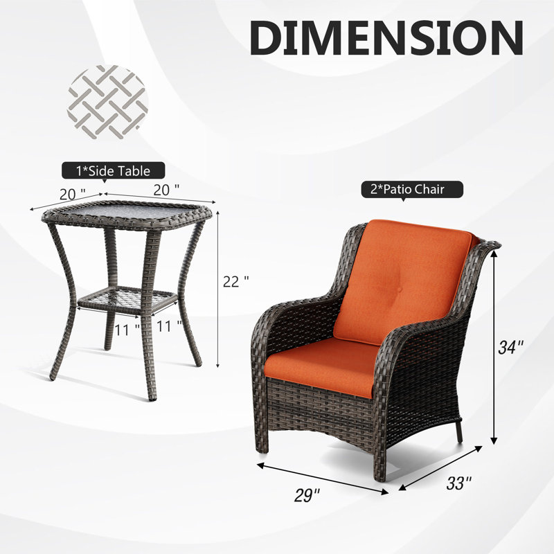 Ensemble de conversation pour 4 personnes avec foyer et coussins, Orange