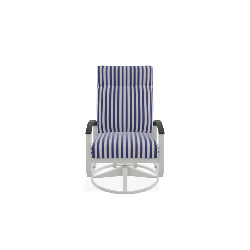 Chaise berçante pivotante réglable avec coussins Askar, Rayures bleues et blanches, Graphite classique P30, Neige texturée