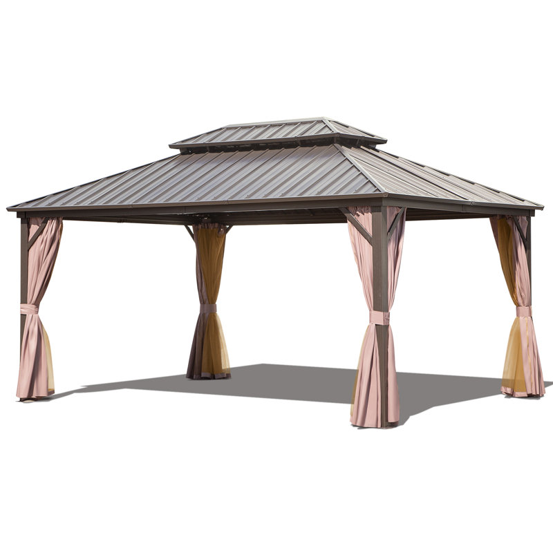 Aluminum Patio Hardtop Gazebo with Double Roof: Durable Protection and Stylish Design, 12 ft x 14 ft