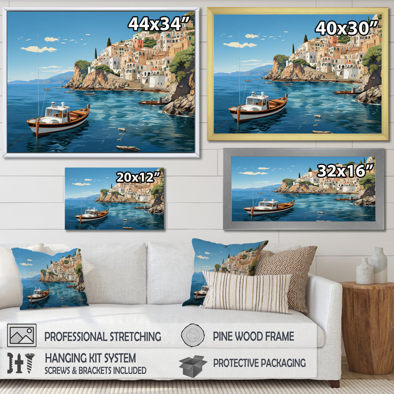 Capri, Italie, bleu, village méditerranéen III - paysage, Italie, décoration murale, Toile tendue