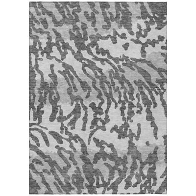 5' X 8' Gray And Ivory Animal Print Washable Indoor Outdoor Area Rug