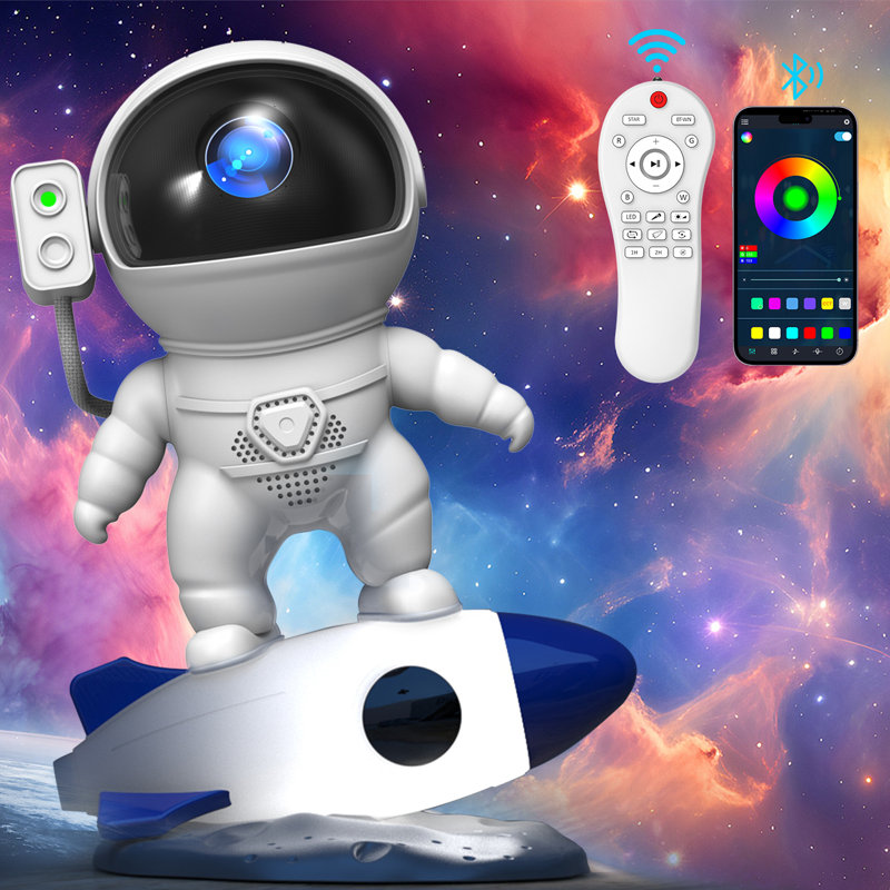 [Spring Glow up]  Galaxy Projector Light with Astronaut Design, Portable Rocket Man LED Light featuring Timing Function. Ideal for Bedroom, Game Room, and Various Settings, Decorative Night Light with 12 Galaxies in 1
