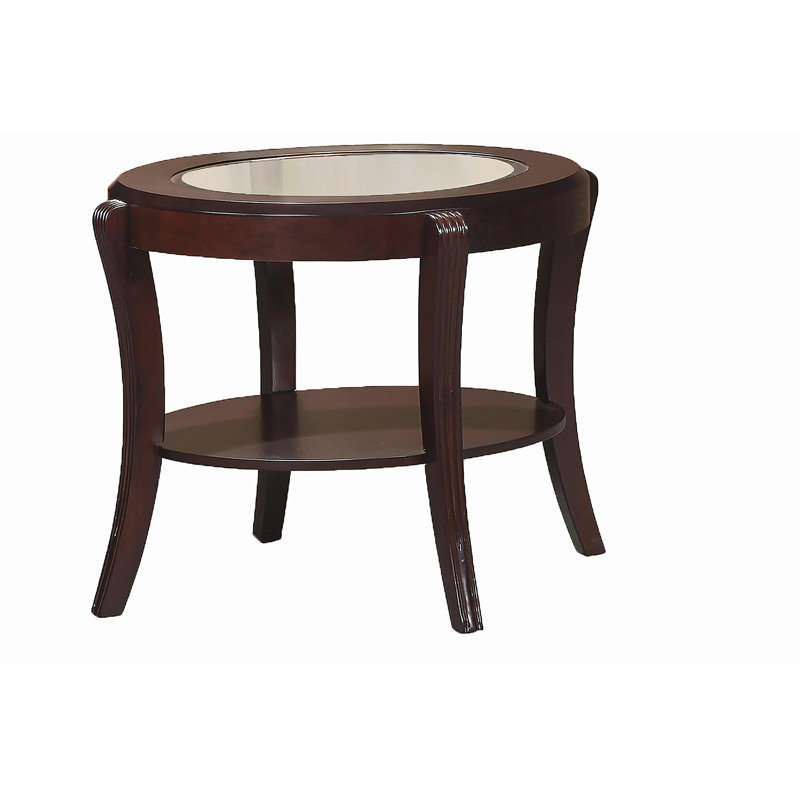 Table de bout espresso / cerisier foncé 1 pièce avec tablette de rangement en verre trempé de 5 mm sous la table