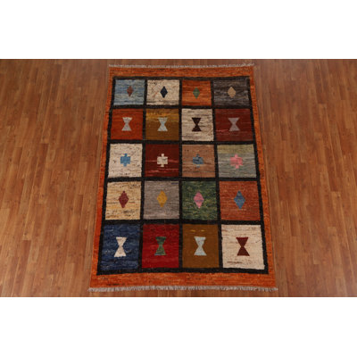 Tapis unique en laine noué à la main 5 pi 4 po x 7 pi 10 po nouvel âge brun / ivoire / orange