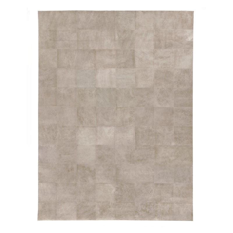 Distressed Suede Leather Geometric Area Rug, Rectangle 9'6" x 13'6"
