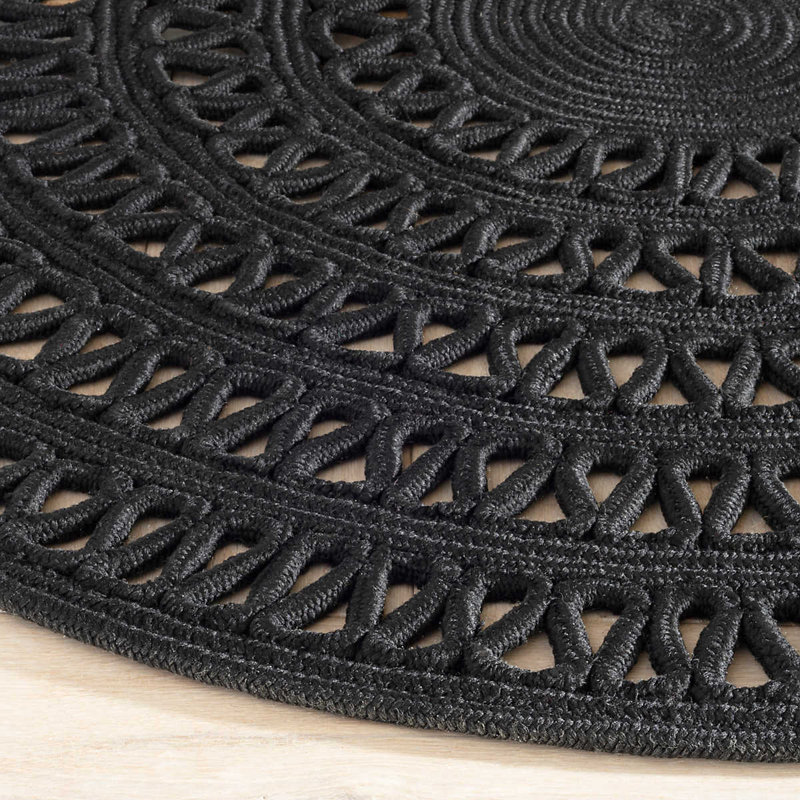 Bowline Black Indoor/Outdoor Round Rug, Round 10'