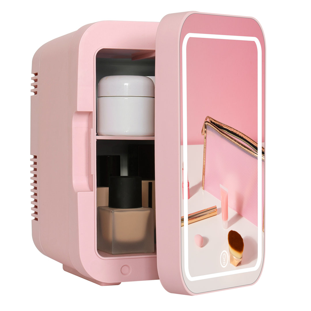 Mini Fridge 4L Car Refrigerator With LED Mirror, 3 Light Countertop Mini Fridge with Freezer
