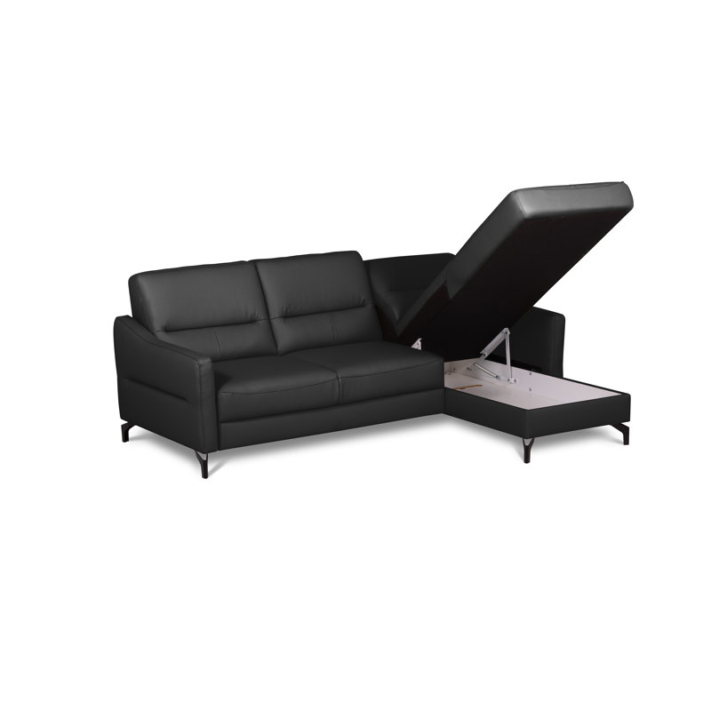 Falkirk Leather Corner Sofabed, Right Hand Facing, Black
