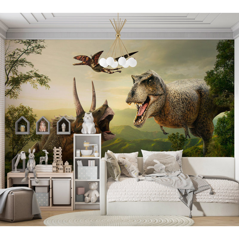 Papier peint dinosaure - Carré de dinosaure, L 157 po x L 110 po