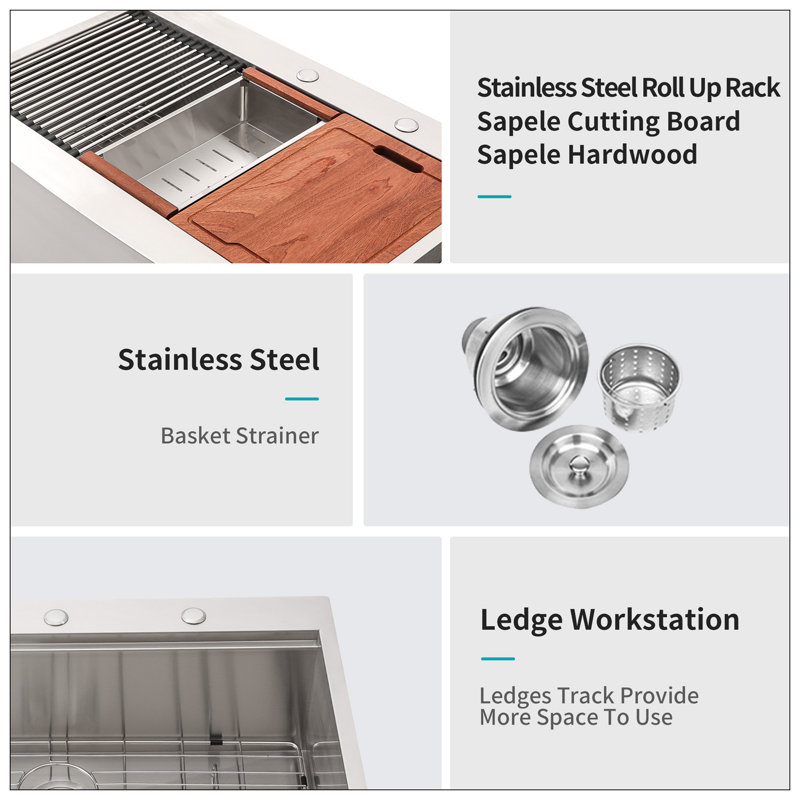 30 Farmhouse Sink Workstation - 30 Inch Kitchen Sink Stainless Steel 16 Gauge Apron Front Kitchen Sink