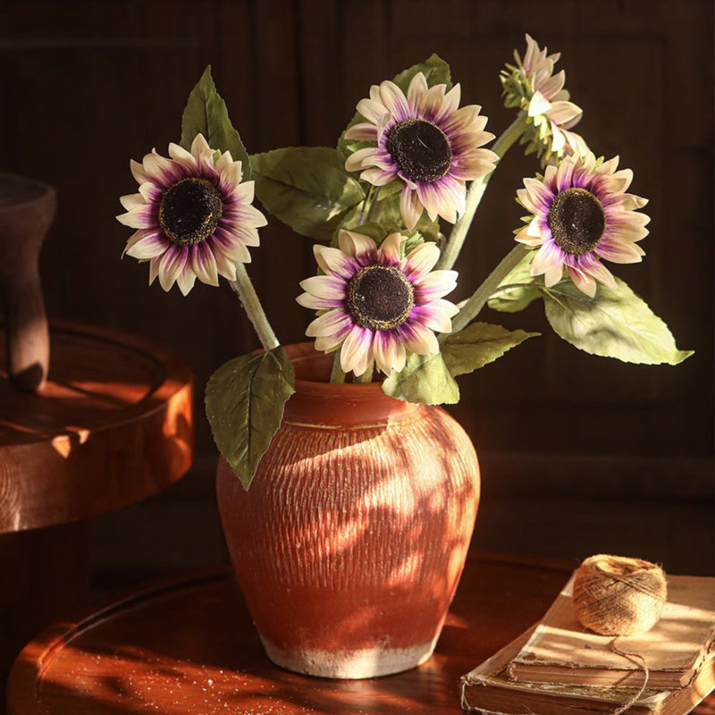 Tige de tournesol artificielle à une tête de 19,7 po de hauteur, Mauve