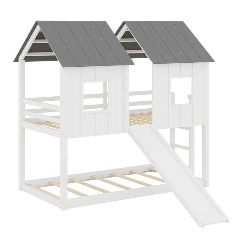 House Bunk Bed With Slide And Windows