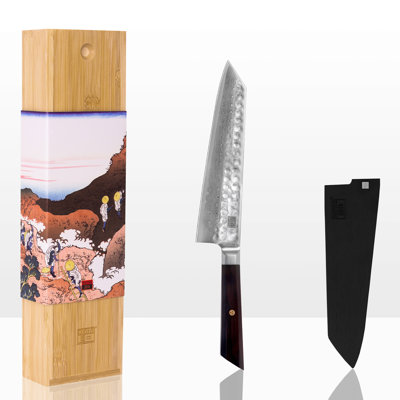Damas en acier Damas (couteau de chef) avec bambou Saya et boîte en bambou - lame de 210 mm