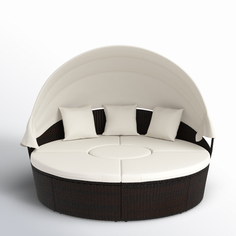 Alleshia 75.5'' Wide Wicker Patio Daybed with Cushions, Brown, Off White