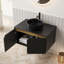 Meuble-lavabo 30 po, meuble de rangement mural en contreplaqué flottant, portes doubles en sergé avec garniture en métal, vasque ronde en céramique noire avec motif en pierre et plateau en pierre frittée noire, noir