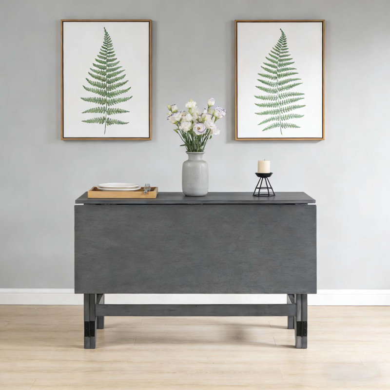 Wood Extendable Dining Table with Drop Leaf, Perfect for Space-Saving and Rustic Decor, Gray, Gray