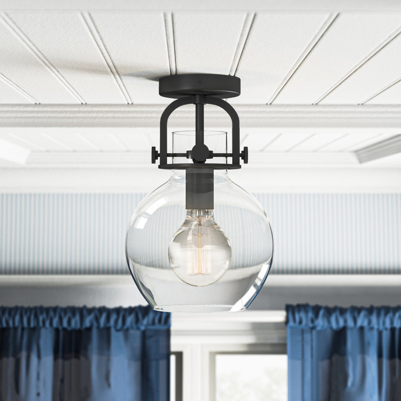 Borgen Glass Semi Flush Mount, Matte Black, LED