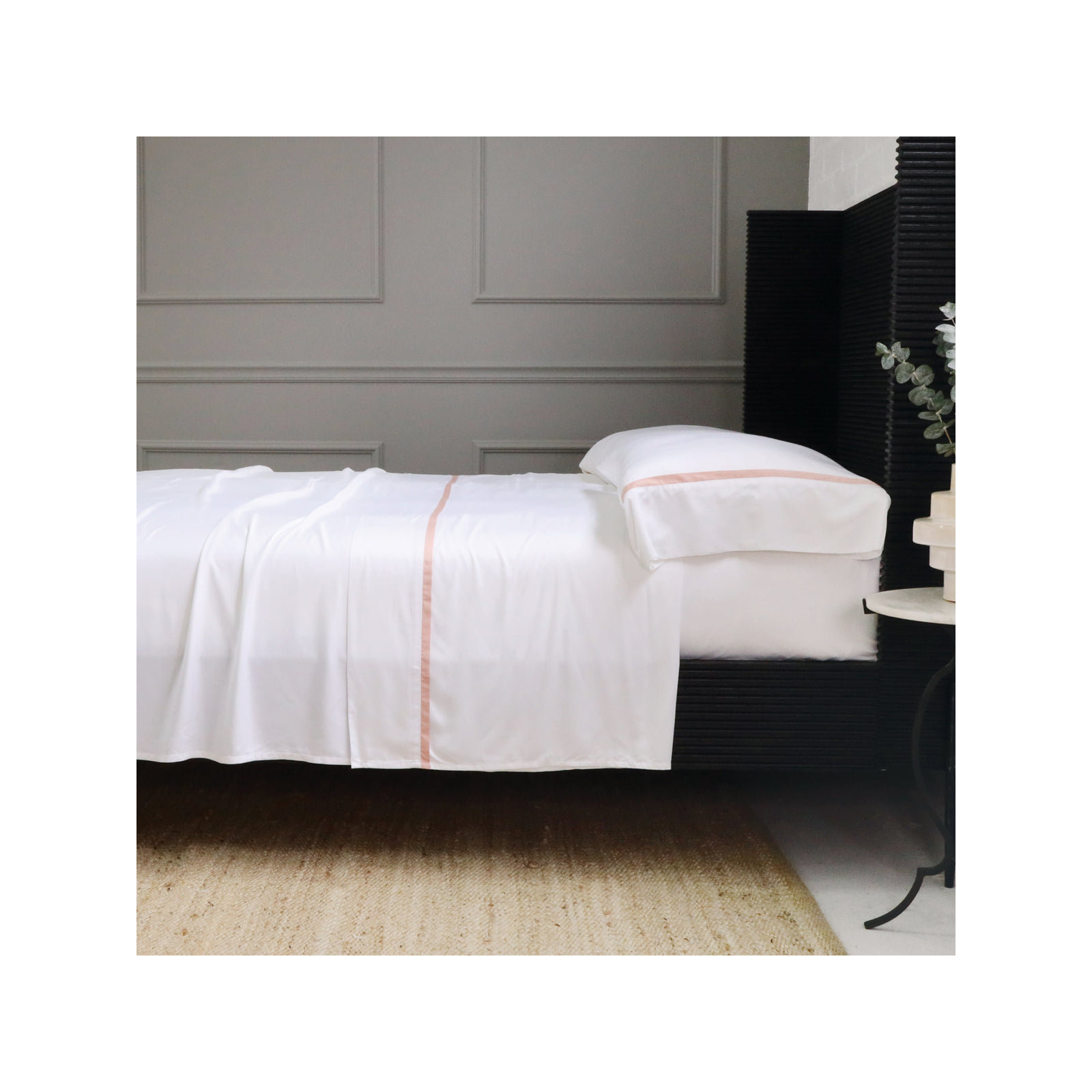 Langston Rayon From Bamboo Machine Woven Sheet Set, King, White/Pink