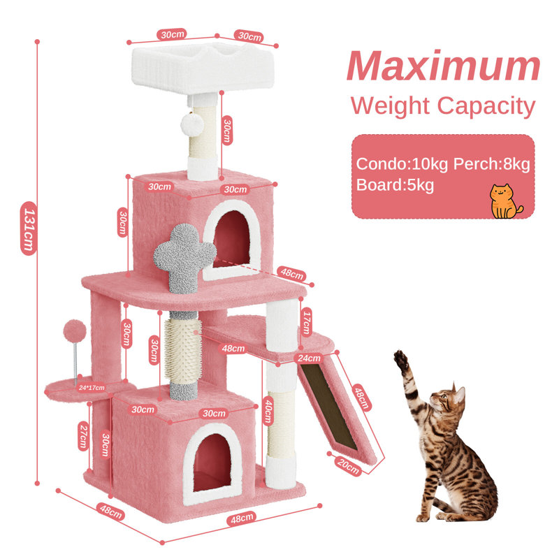 Amadahy 131cm H Cat Tree, Pink/White