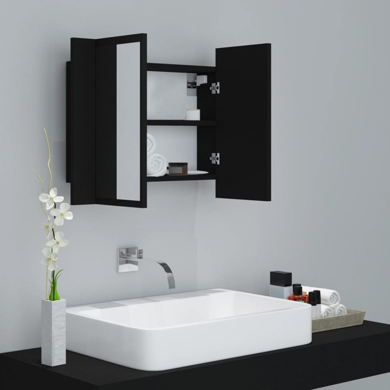 Engineered Wood Flat Wall Mirror, Black, 14.57" x 23.62"