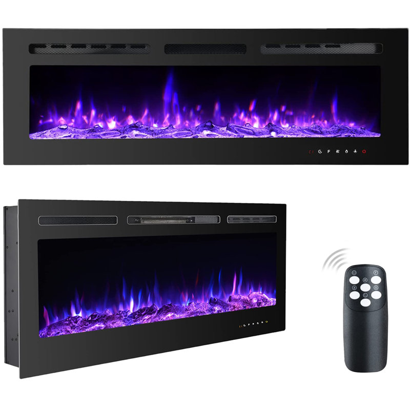 Philbrook Electric Fireplace with 5000 BTU, 17" H x 50" W x 6" D, Black