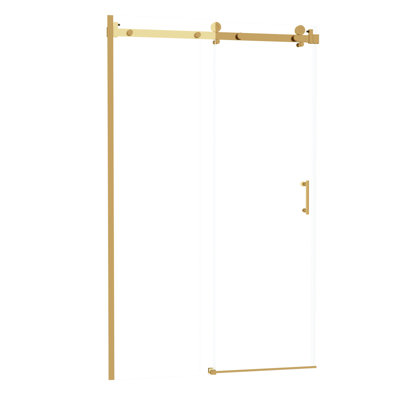 48 - 48.8" Openings Single Shower Door, 8mm Tempered Glass, Gold Frame, Magnetic Seals For Waterproofing, Silent Operation
