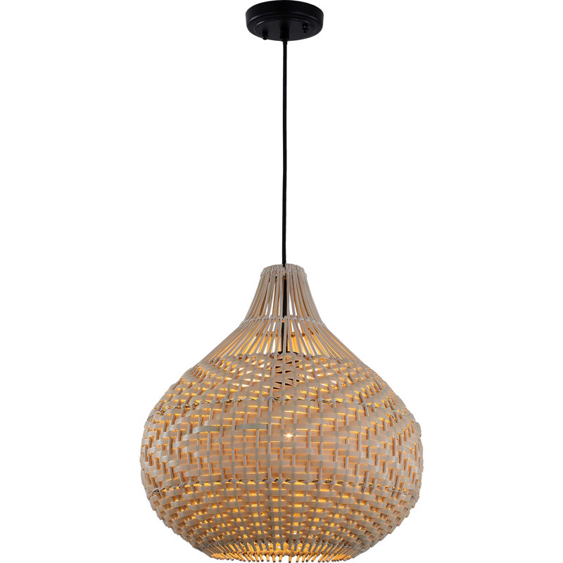 1-Light Black & Natural Rattan Basket Pendant Light