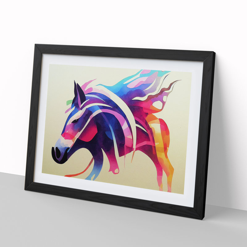 Watercolour Horse Vol.5 Abstract - Single Picture Frame Print, Black, 46cm H x 64cm W x 2cm D