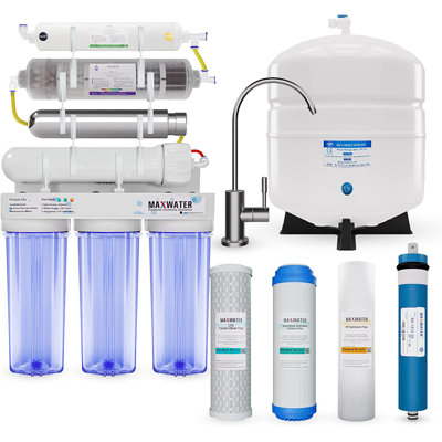 Max Water 50 GPD 11-Stage RO Filtration System-Tank & Faucet - pH+ Alkaline + UV(5-in-1)