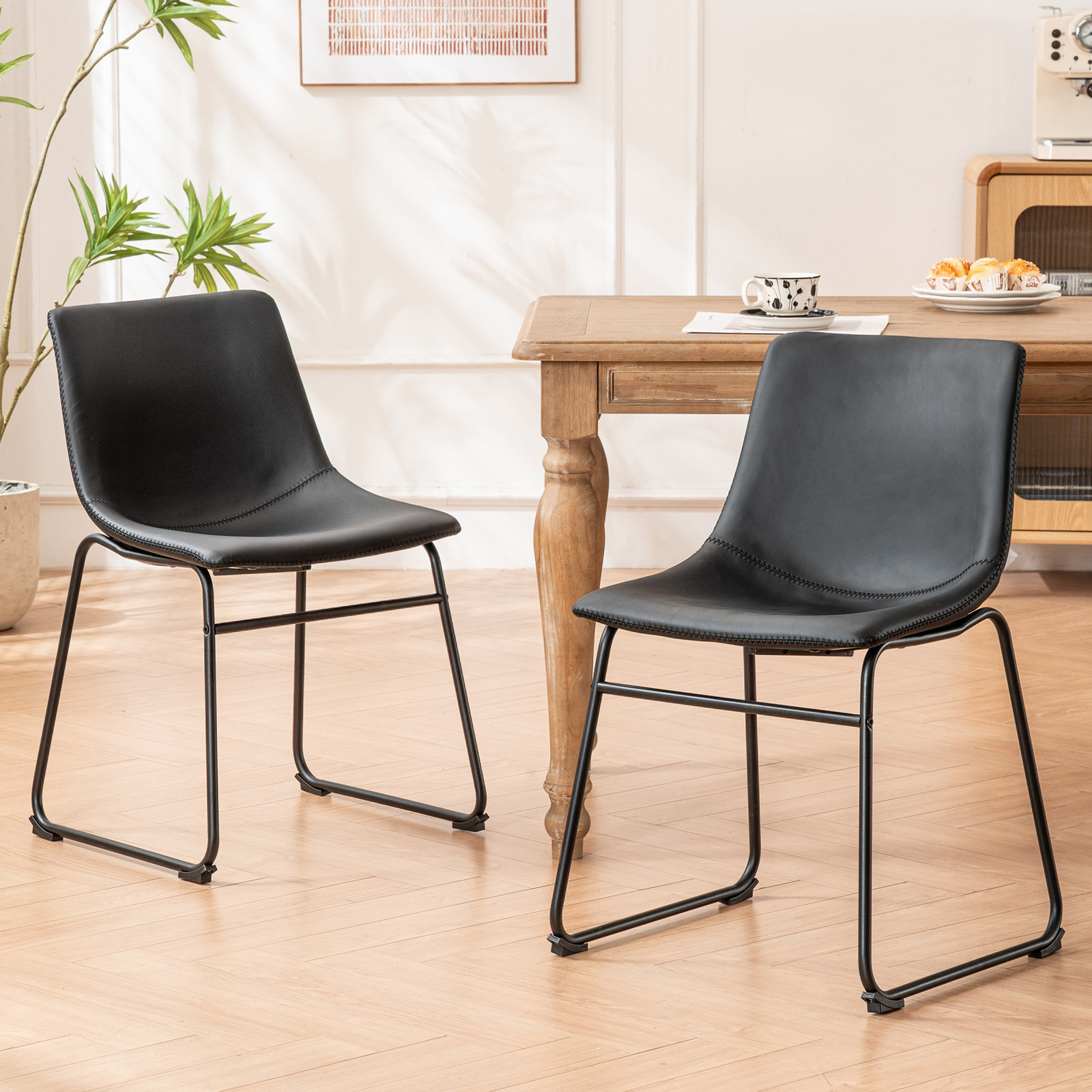 Anke Vegan Leather Dining Chairs (Set of 2), Black