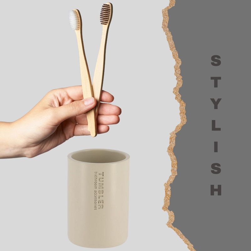 Matte Beige Polyresin Bathroom Tumbler Toothbrush Holder