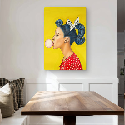 Retro Woman with Beautiful Ponytail - Red Metal Print Decor