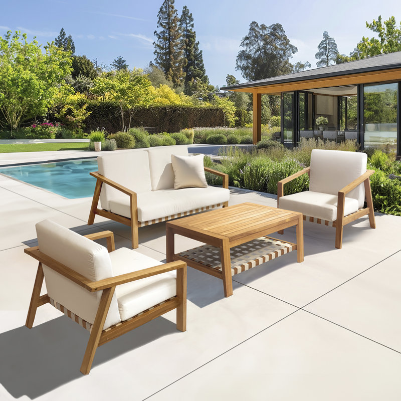 Labannah Teak 4 - Person Outdoor Seating Group with Cushions