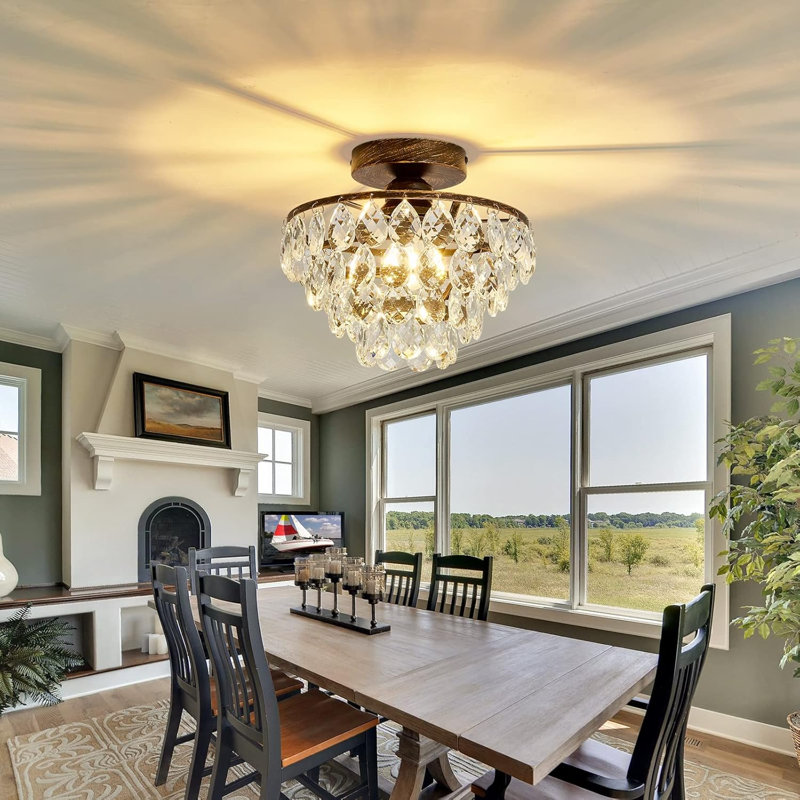 Black Semi Embedded Pendant Light Fixture, 8.66" H x 9.84" W x 9.84" D, Brown