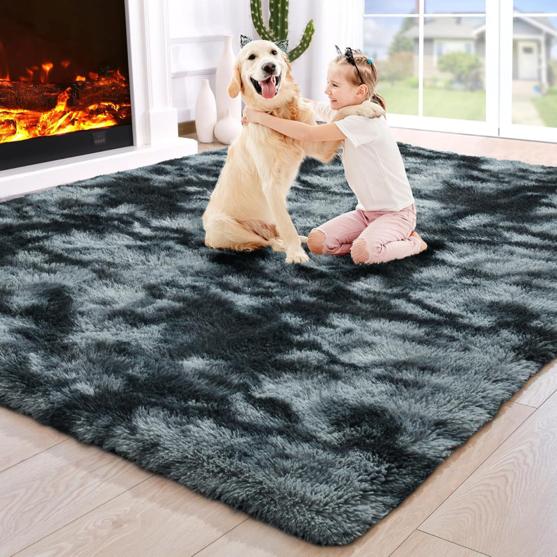 Noahas Door Mat Indoor Entrance,2X3 Shaggy Small Tie-Dyed Black And Grey Area Rug For Entryway,Non-Slip Fluffy Entry Bedroom Rug,Soft Plush Bedside Throw Kids Carpet