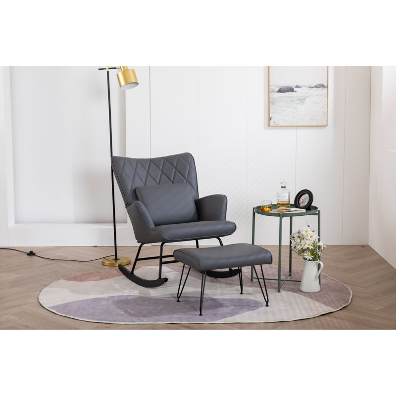 Schaghticoke PU Rocking Chair with Ottoman, Gray PU