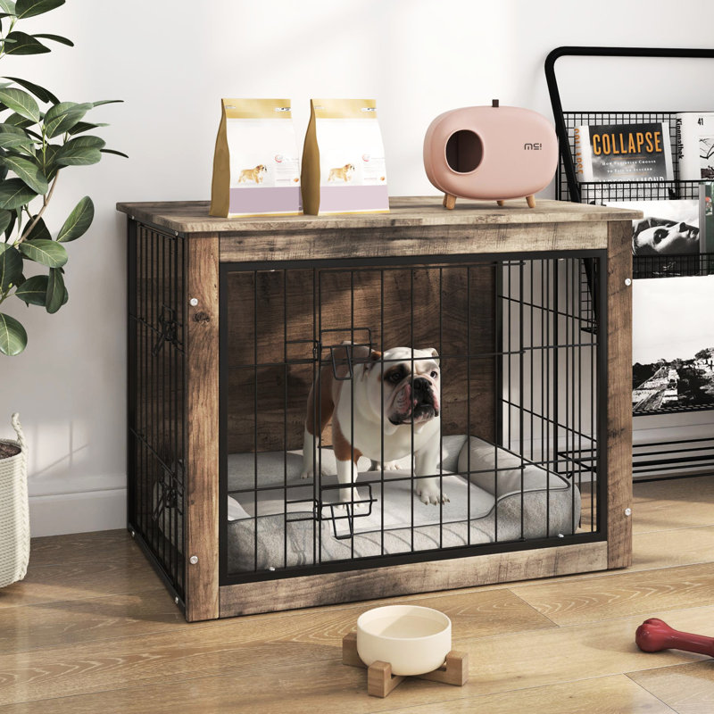 Cage pour chien en bois à échelle moyenne avec deux portes