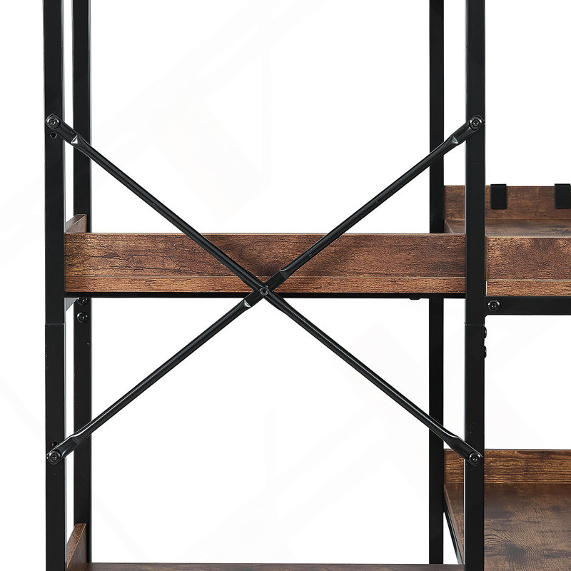 5 Tier Corner Bookshelf Tall Corner Bookcase With 4 Hooks L-Shaped Storage