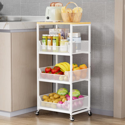 Kitchen Storage Baskets Black Iron Wire Storage Bins With Wheels And Feet, Stackable Vegetable Storage Baskets (6-Tier Baskets