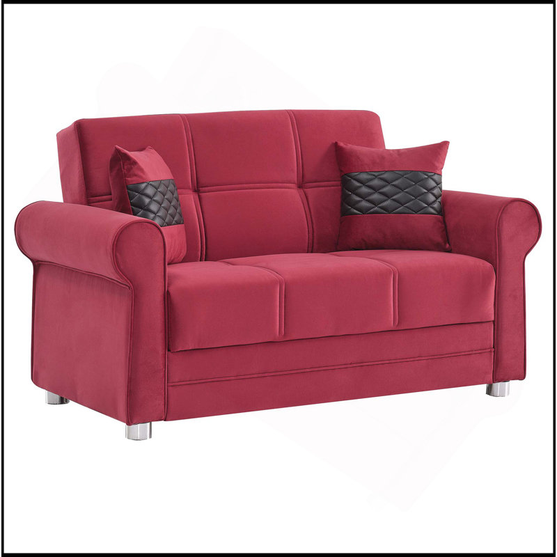 Causeuse convertible rembourrée avec rangement, Tissu bourgogne