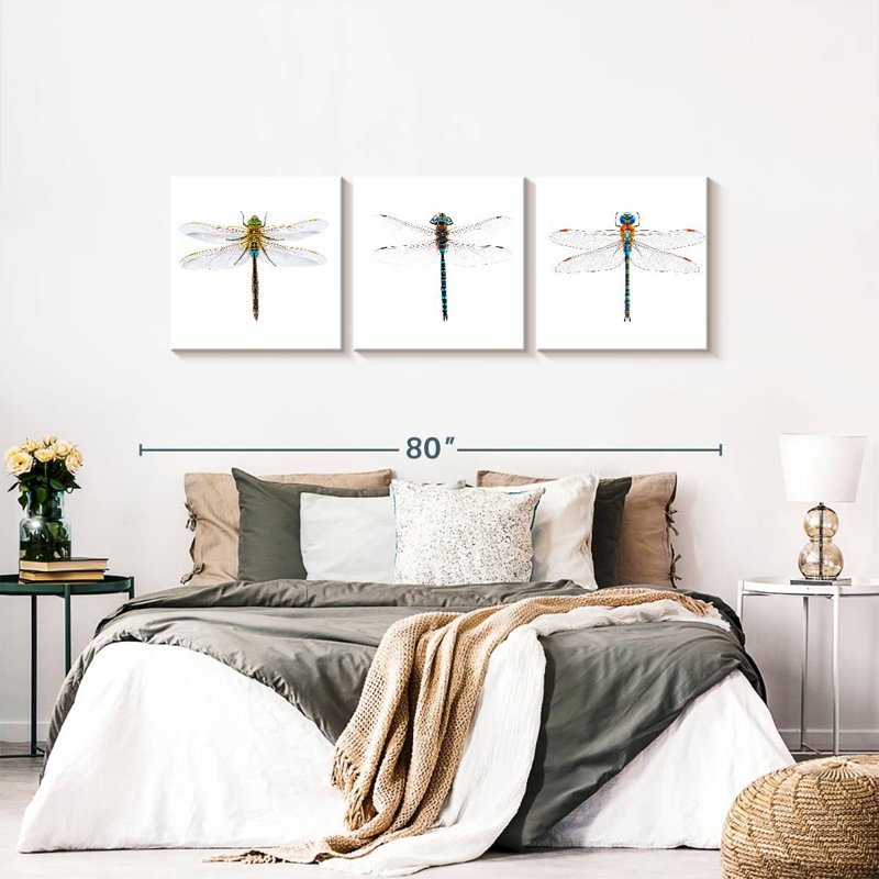 Libellules, reproduction sur toile, H 24 po x l 74 po x P 1,25 po