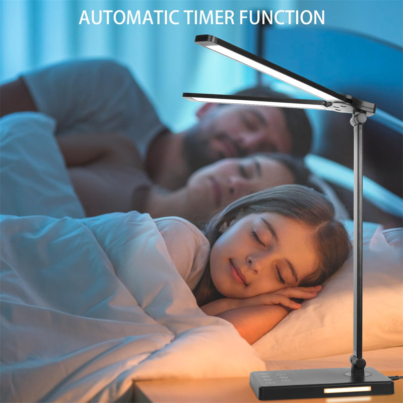 Dual Arm LED Desk Lamp With Night Light Mode, Power Adapter, USB Charging Port, Auto Off Timer, Touch Control Study, Work And Sleep Desk Lamp